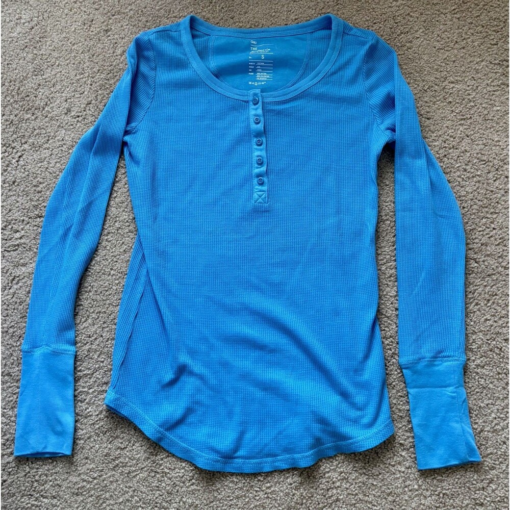 Gap The Octavia Waffle Henley Small Thermal Button Up Midway Bright Blue Bella